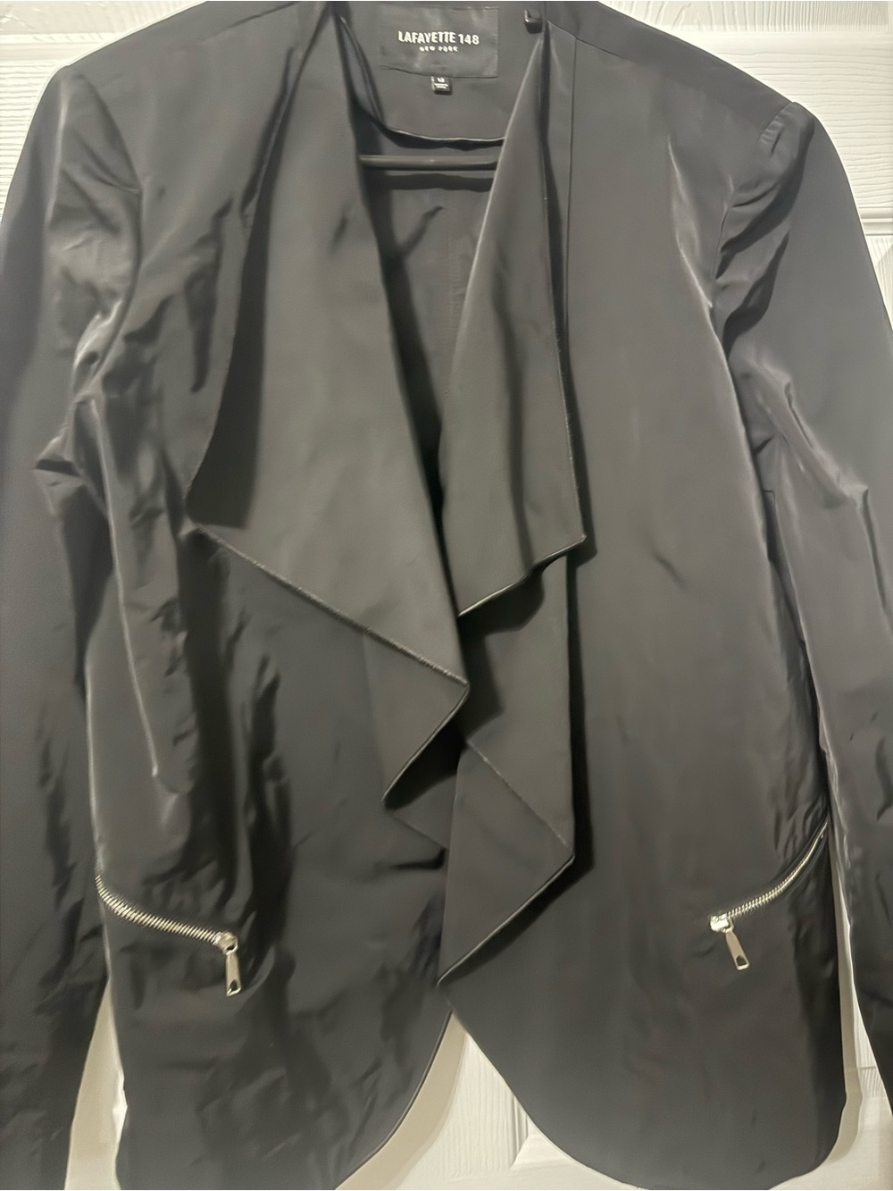 Lafayette 148 Black Drape Open Front Jacket- 14 - Picture 3 of 7